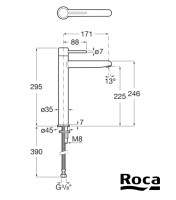 MEDIDAS MONOMANDO LAVABO CAÑO ALTO NU PIN ROCA